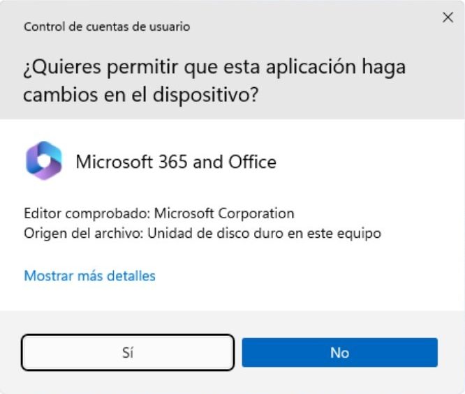 Pestaña Aceptación de permisos del instalador