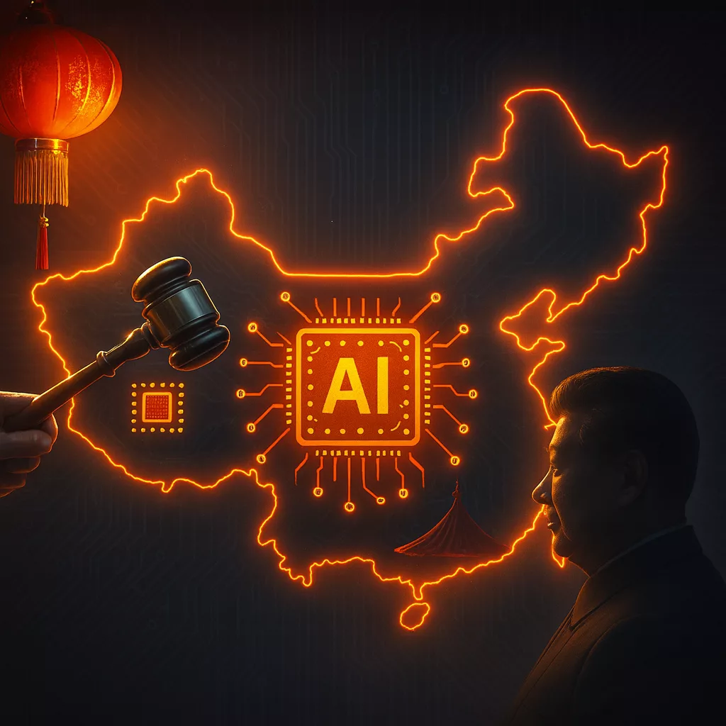 Mapa geopolítico con China liderando la regulación de la inteligencia artificial